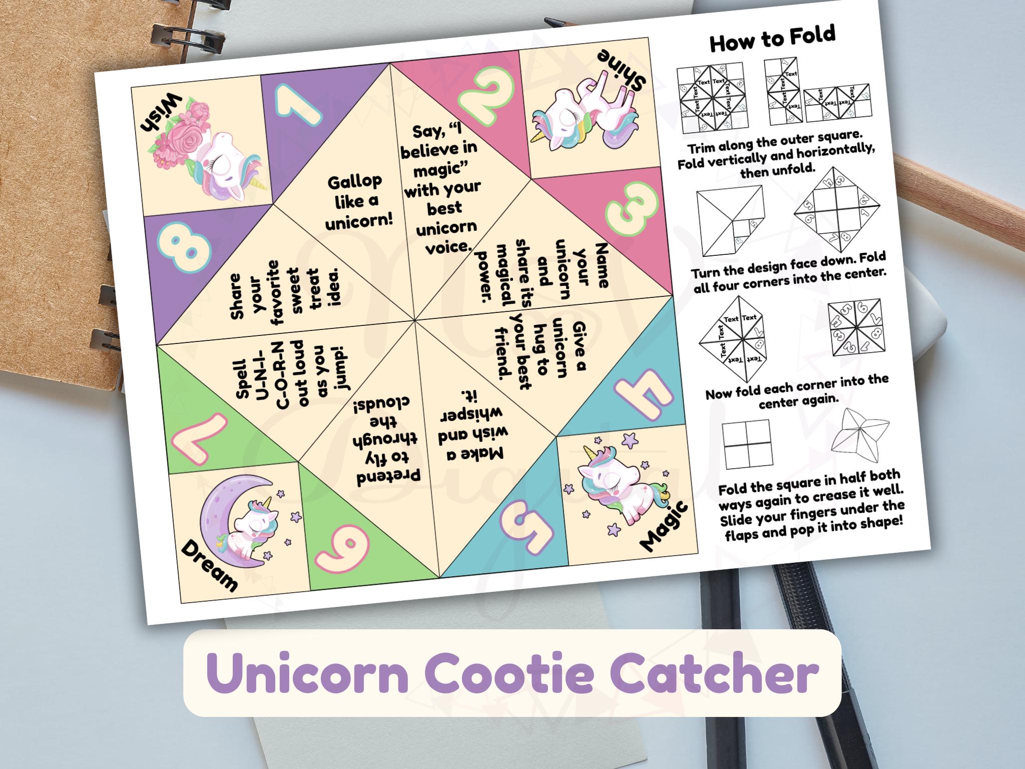 Unicorn Cootie Catcher: Printable Fortune Teller Game (PDF Download) - Etsy