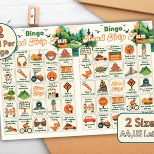 Jogo de Bingo para Viagem de Carro para Imprimir – Jogo para Crianças | Atividade de Viagem em Família | Download Digital para A4 e Carta | Kit de Cartões de Bingo Fofos