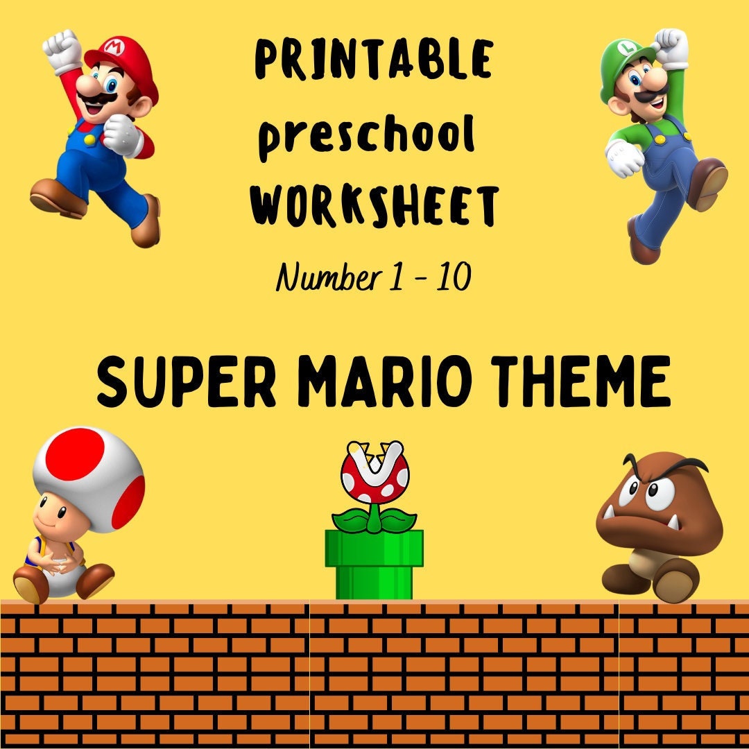 Super Mario Printable Worksheet Addition Puzzle Counting Etsy