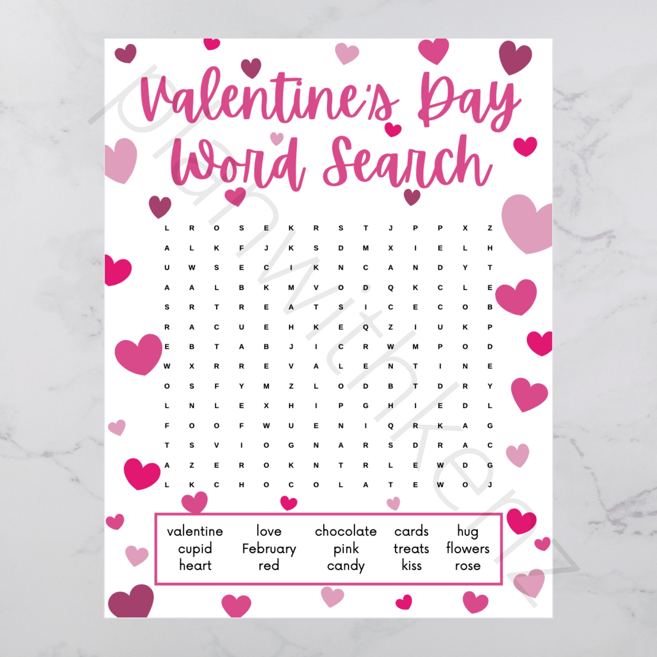 Valentine's Day Word Search Printable - Etsy