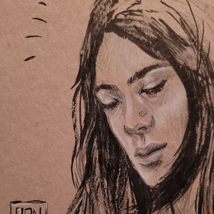 Dessin Femme Original, Portrait, Dessin à l’encre, Image, Illustration, A5