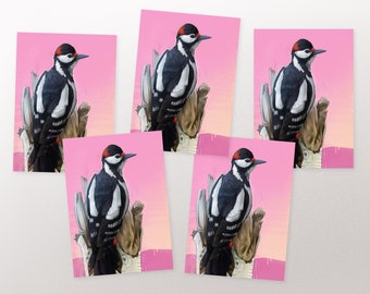 Woodpecker postcard set, postcards, greeting cards A6