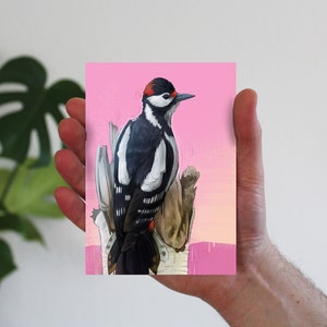 Karte Vogel Specht, Postkarte, Grußkarte A6