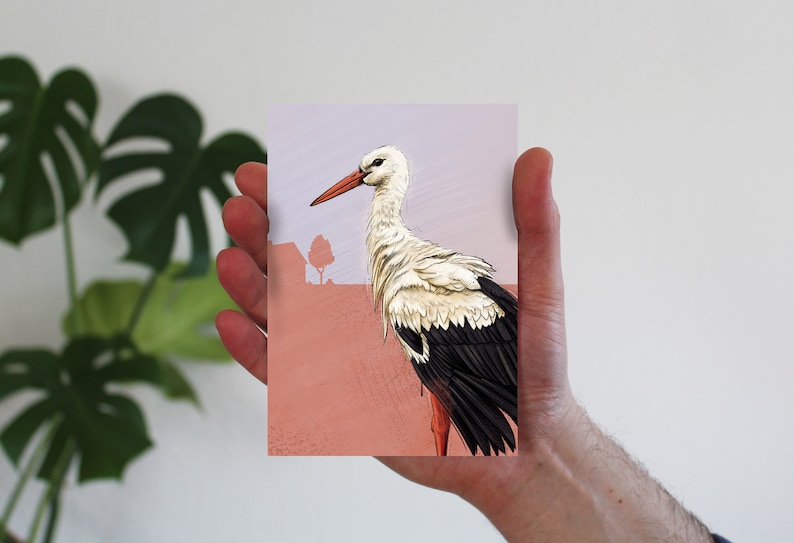 Map Bird Stork, Postcard, Greeting Card A6 image 1