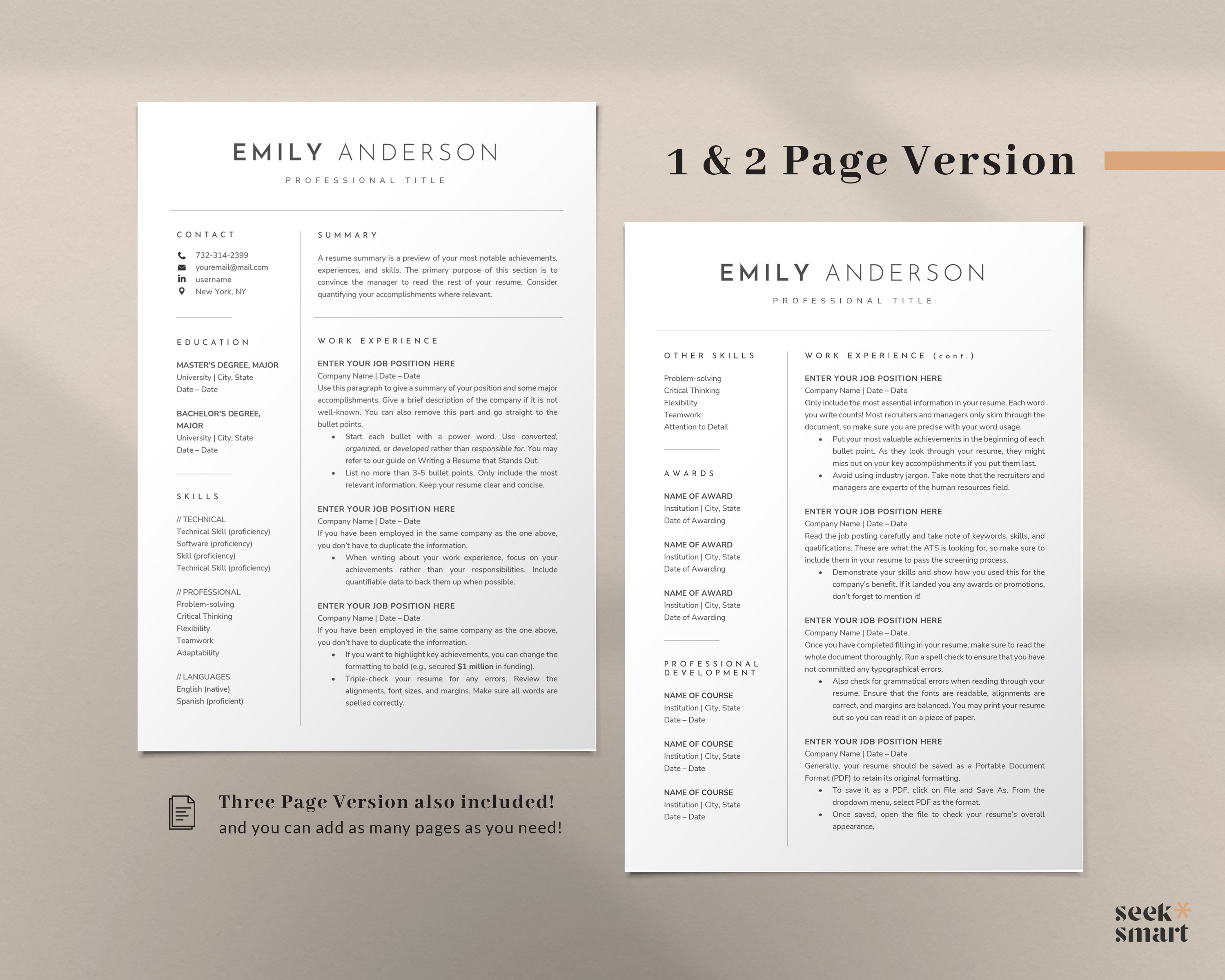 Minimalist Resume Template Word, Google Docs, Apple Pages Mac, CV ...