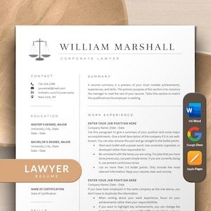 Paralegal Resume Template for Lawyers, Attorneys, Legal Assistant, Juris Doctor | Executive Resume Template Word, Google Docs, Apple Pages