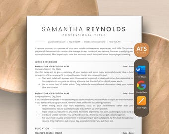 ATS Resume Template Google Docs, Apple Pages, and Word | ATS Friendly Resume Template for Professionals | Modern, Minimalist, Clean Resume