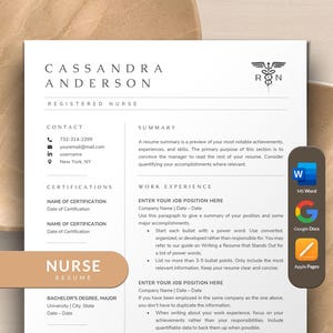 Nursing Resume Template for Word, Google Docs, Apple Pages | Nurse Resume, Medical Resume Template for Medical Assistants, RN, CNA, Students