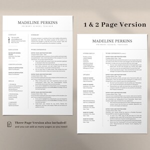 May include: A two-page resume template with a beige background and black text. The template includes sections for contact information, education, work experience, skills, certifications, awards, and professional development. The text "1 & 2 Page Version" appears in the top right corner of the page.
