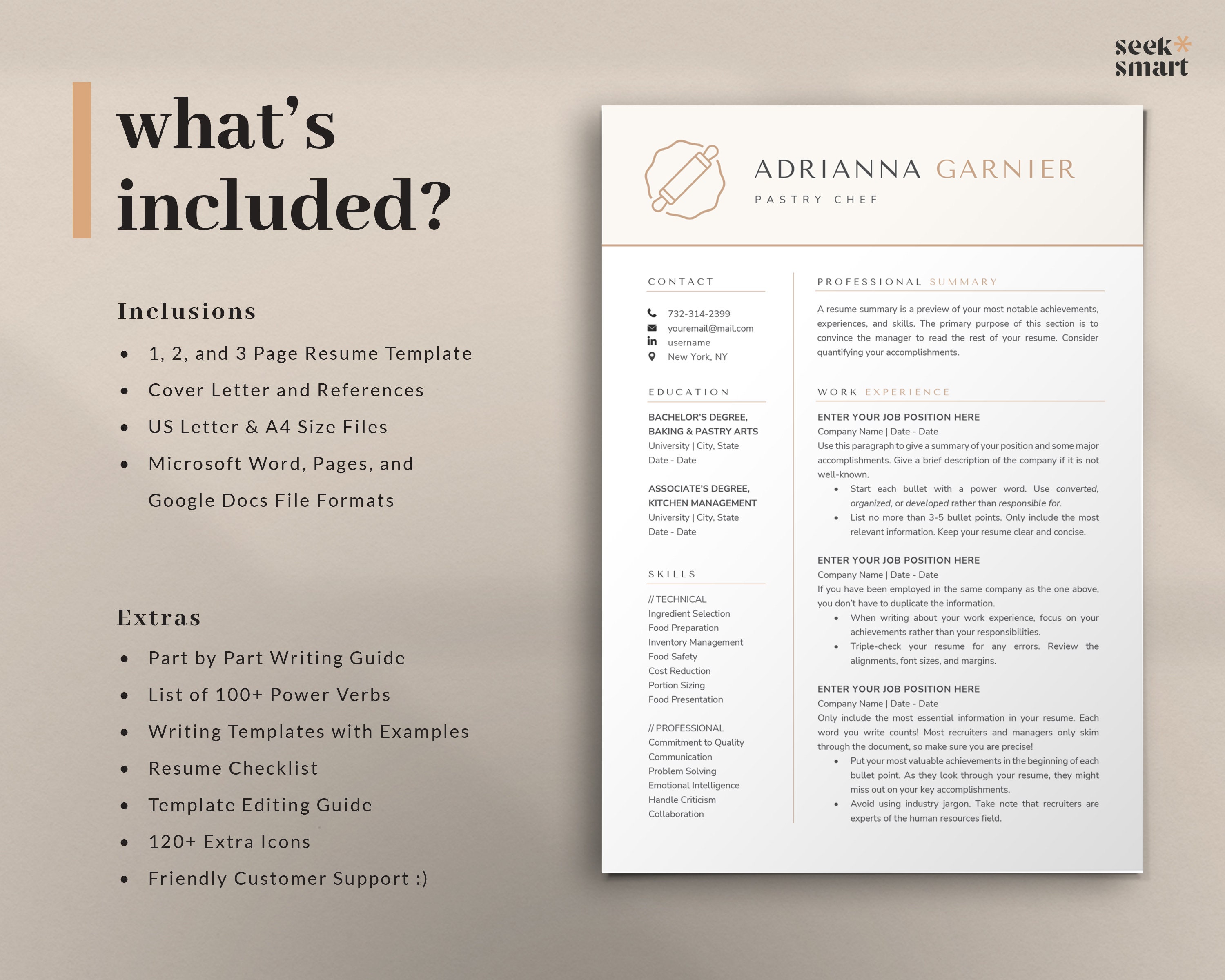 Pastry Chef Resume Template, Baker Resume Template, Pâtissière Resume ...