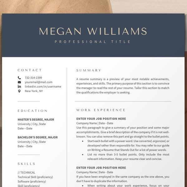 Modello di curriculum Apple Pages & Word 1 Page, 2 Page e 3 Page / Modern Professional Resume CV Template for Executive, CEO, Sales, HR Manager