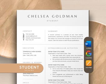 Student Resume Template Google Docs for Internship, No Experience, First Job, Grad School, High School Student, and College Student
