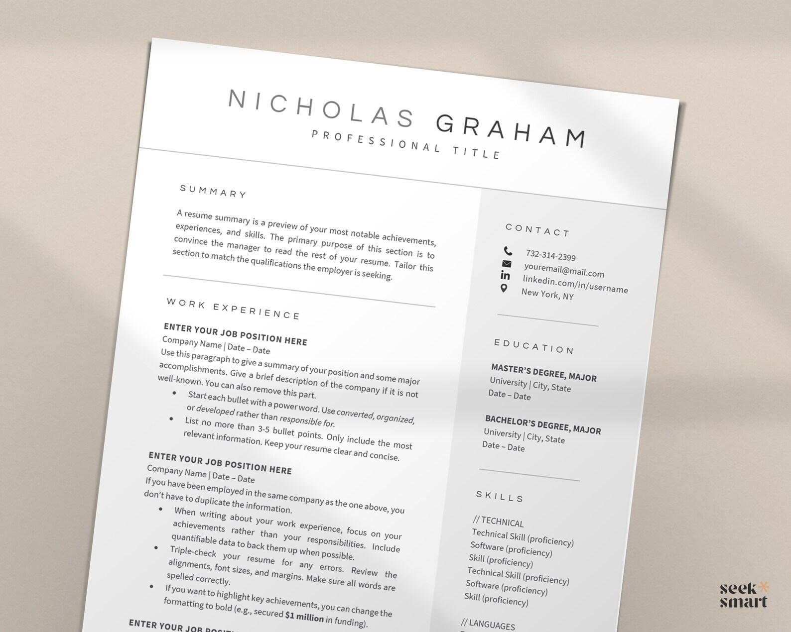 Apple Pages Resume Template, Modern Resume CV Template | Mens Resume ...