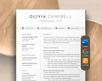 Executive Resume Template Word, Google Docs, Apple Pages Mac | Modern Resume Template CV Template | Minimalist Resume Clean Resume