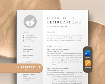 Pharmacist Resume Template Word, Apple Pages Mac | Pharmacy Resume CV Template, Pharmacy Student Resume, Pharmacy Grad, Pharmacy Assistant