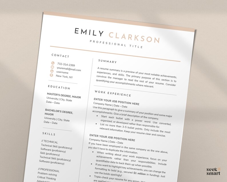 May include: A resume template with a modern design. The template includes sections for contact information, education, skills, work experience, and a summary. The template is designed to help job seekers create a professional and effective resume.