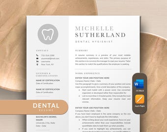 Dental Resume Template for Dental Hygienist, Dentist, Dental Assistant, Dental Nurse | Professional Dentist Resume Template Word Apple Pages