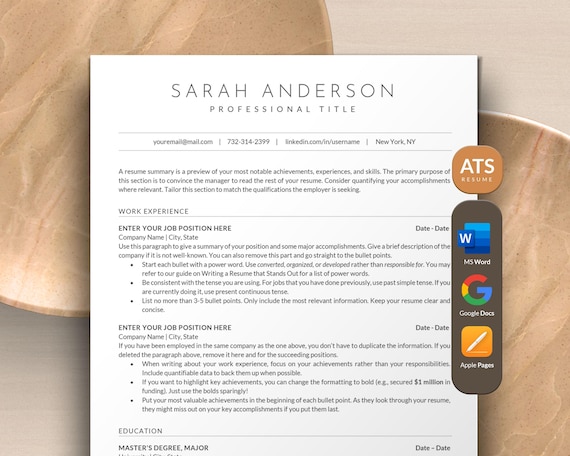 Minimalist Resume Template Google Docs, Modern Resume Template Minimalist, Apple Pages Resume CV Template | ATS Friendly Resume, ATS Resume