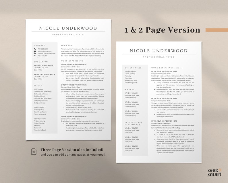 Modern Resume Template Google Docs, Word, Apple Pages Mac | 1 Page 2 ...