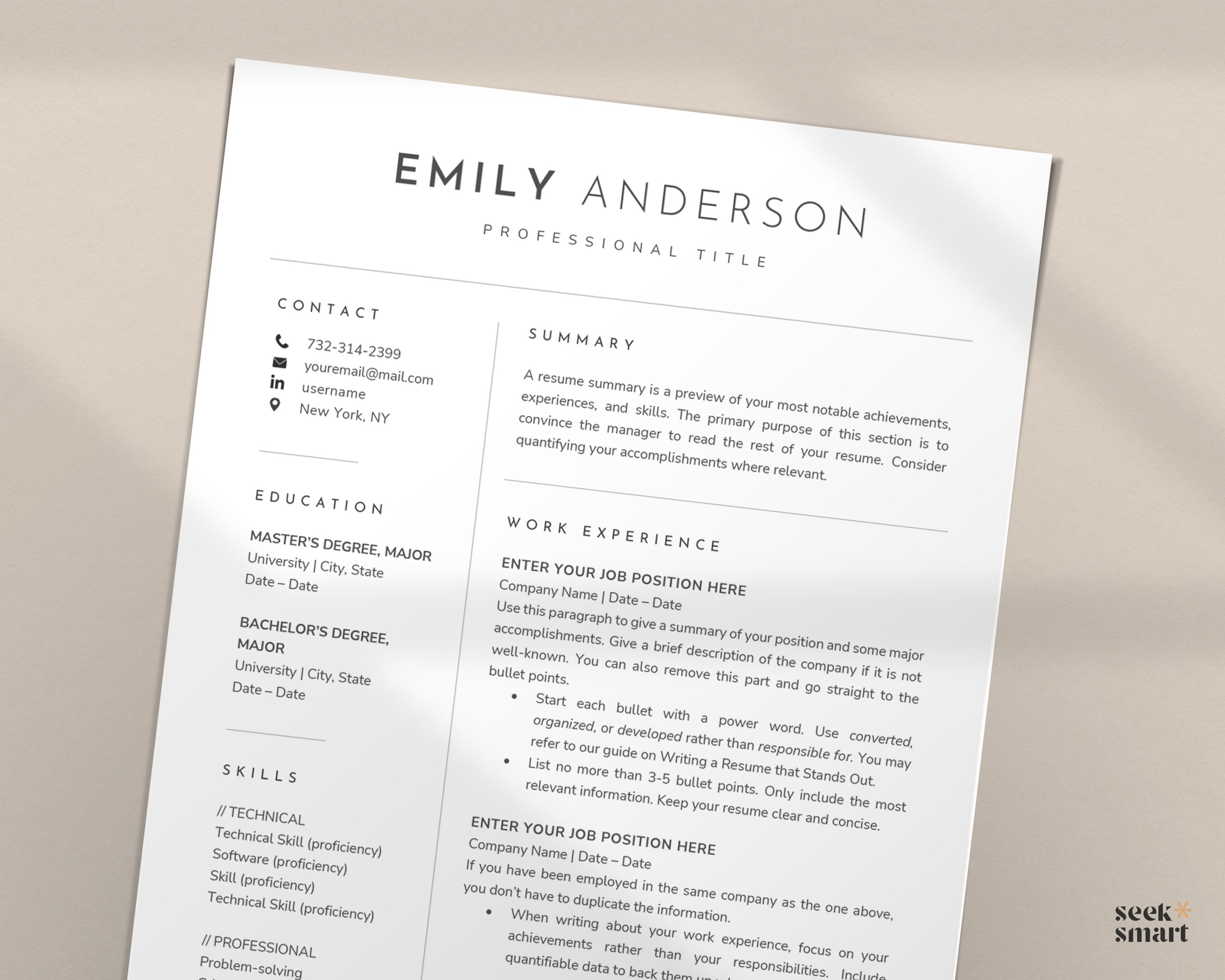 Minimalist Resume Template Word, Google Docs, Apple Pages Mac, CV ...
