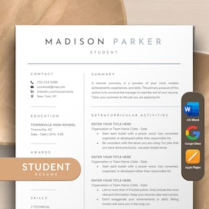 Student Resume Template College Internship Resume Student CV Template Word | Resume Google Docs Grad School Entry Level Resume for Freshers