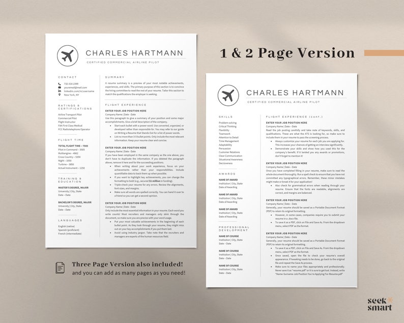 Pilot Resume Template for Aviation, Flight Attendant Crew Pilot Aviation Professional Resume Template Word, Google Docs, Apple Pages image 4