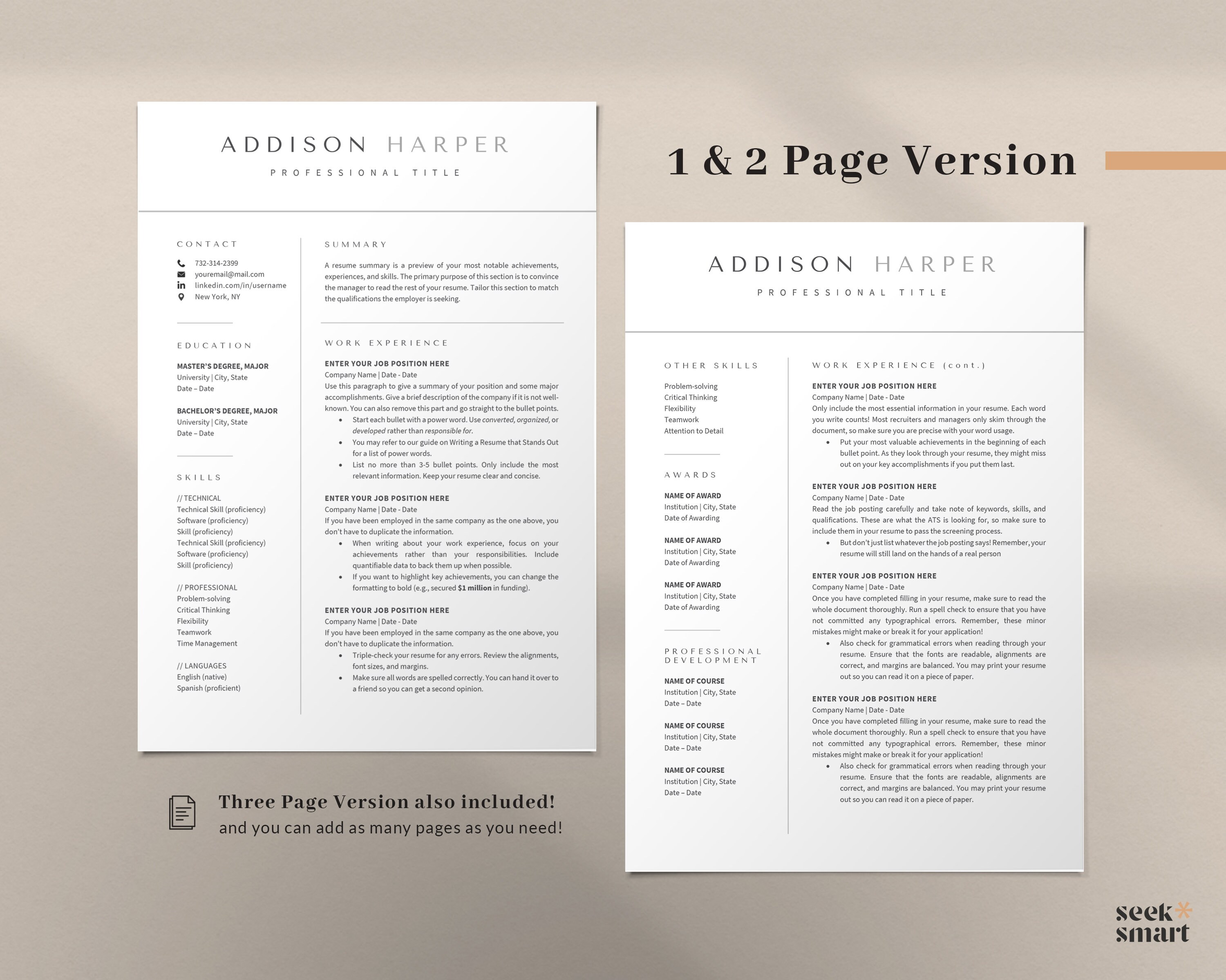 Executive Resume Template Minimalist CV Template Minimal | Apple Pages ...