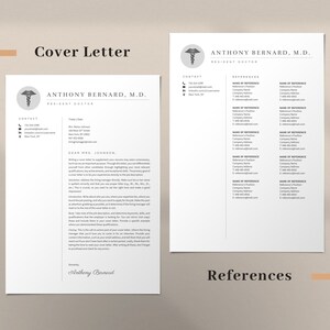 Puede incluir: Una plantilla de carta de presentaci&oacute;n en blanco y negro para un profesional m&eacute;dico. La plantilla incluye una secci&oacute;n de contacto, una carta de presentaci&oacute;n y una secci&oacute;n de referencias. La carta de presentaci&oacute;n est&aacute; dirigida a "Estimada Sra. Johnson".