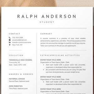 Resume Modele Etudiants Curriculum Vitae College Sans Etsy Canada