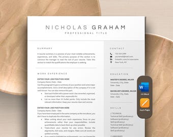 Apple Pages Resume Template, Modern Resume CV Template | Mens Resume Template Word for Men, 2 Page Resume One Page Resume, Consulting Resume