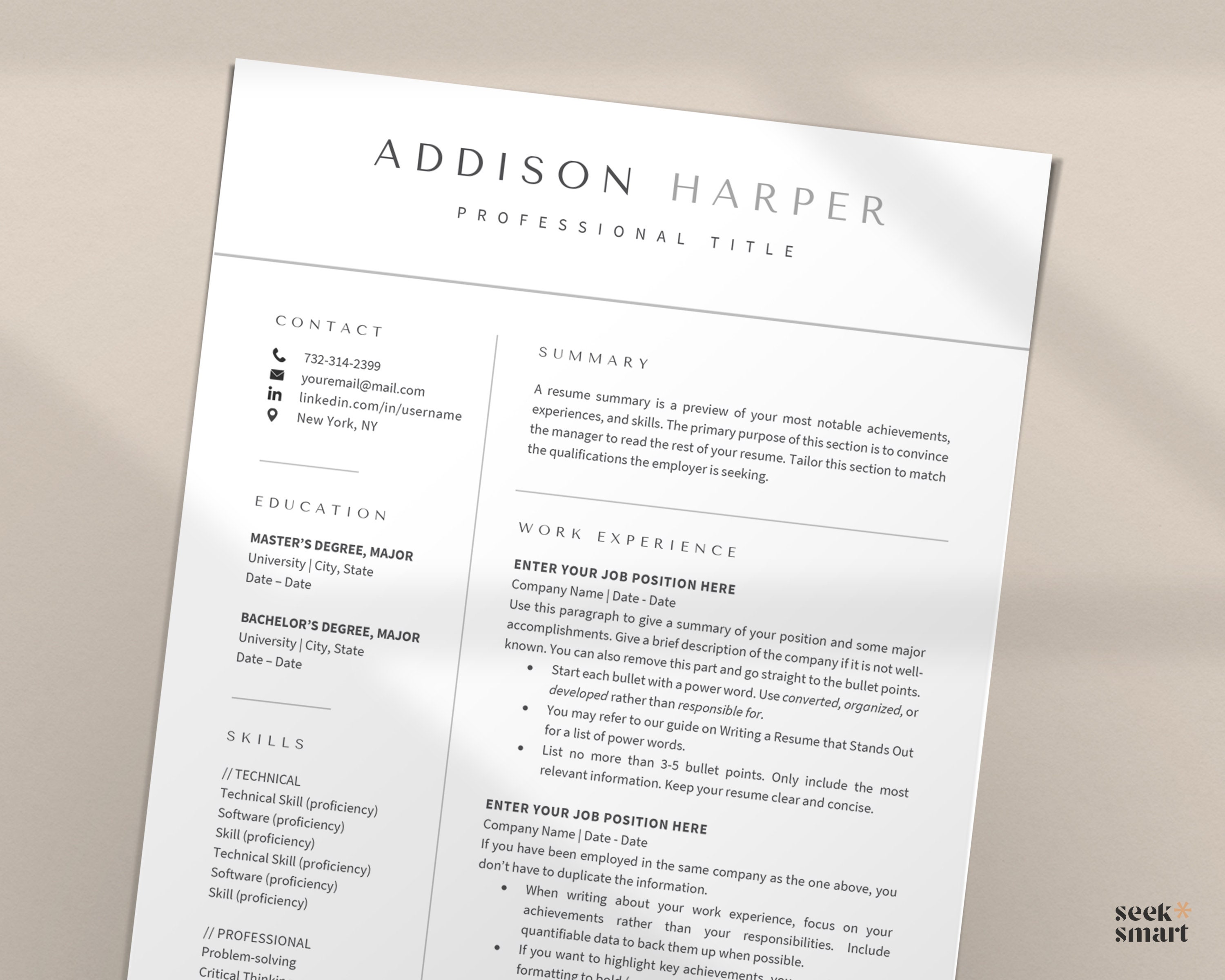 Executive Resume Template Minimalist CV Template Minimal | Apple Pages ...