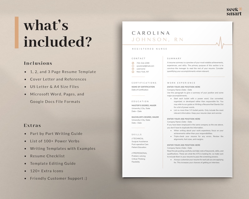 Nurse Resume Template Word, Resume Google Docs, Apple Pages Resume | Nursing Resume, LPN Resume, RN Resume, Medical Resume, CV Template image 2