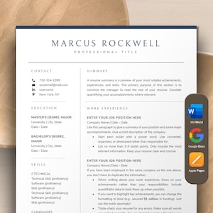 Professional Resume Template Word, Google Docs, Apple Pages Mac, Modern Resume for Men, Executives, CEO, Sales, Social Worker MSW Resume CV