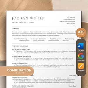 Combination Resume Template Google Docs, Word, Apple Pages Mac | Skills Based Resume, Skills Resume, Combination CV Template Functional