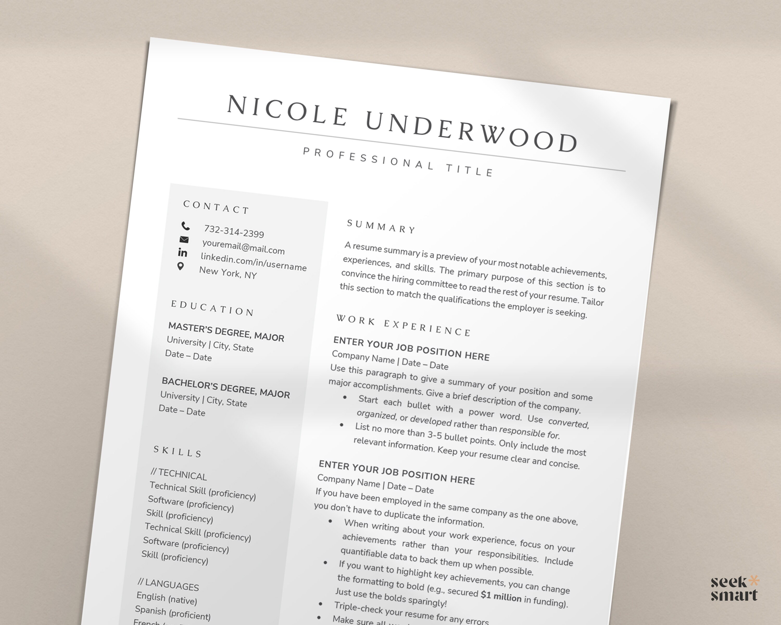 Modern Resume Template Google Docs, Word, Apple Pages Mac | 1 Page 2 ...