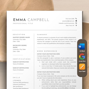 Plantilla de CV moderna para Google Docs, Word, Apple Pages Mac / Plantilla de CV, Carta de presentación de CV profesional, CV minimalista limpio de 1 página