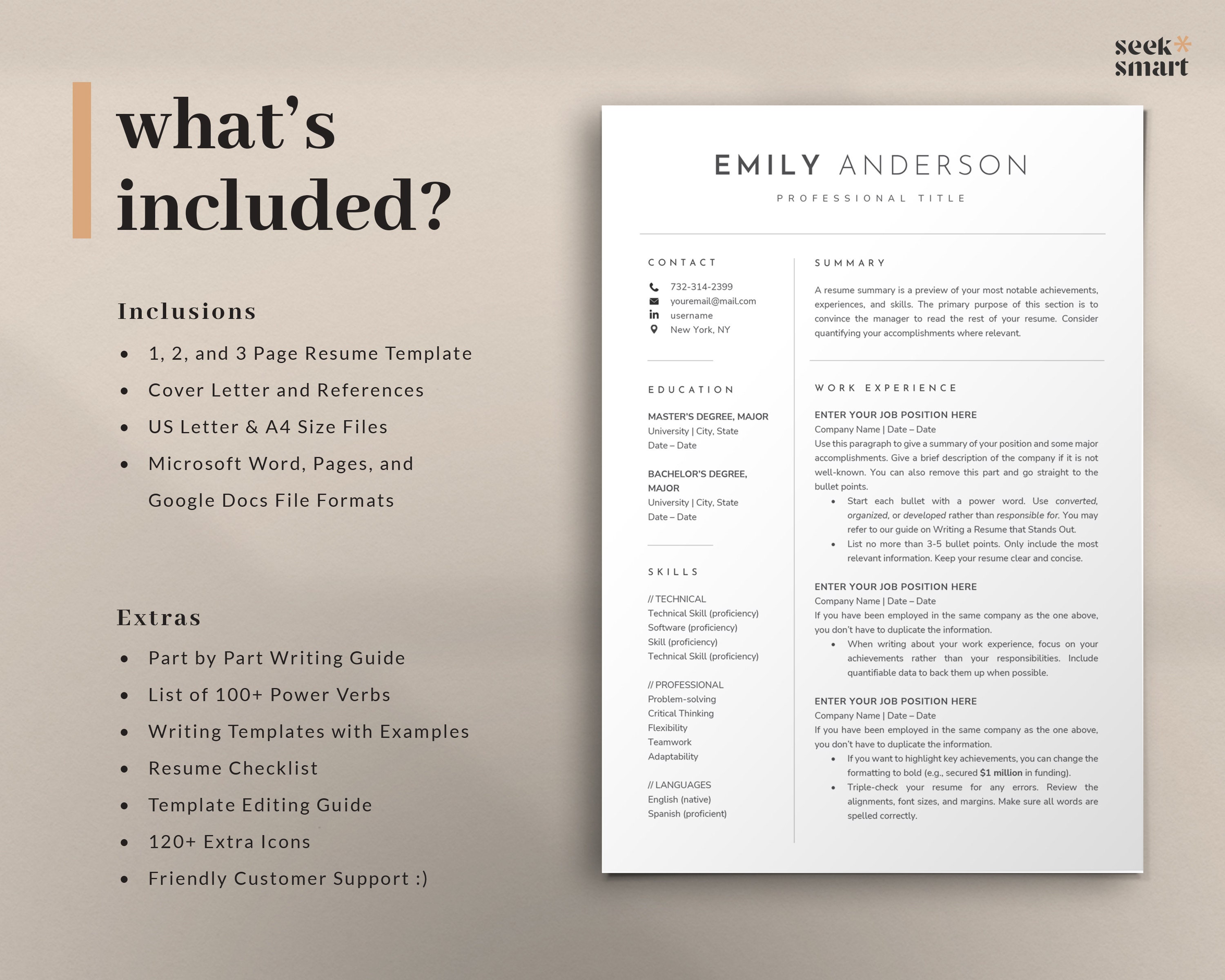Minimalist Resume Template Word, Google Docs, Apple Pages Mac, CV ...