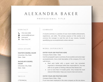 Resume Template, Professional Resume Template Google Docs, Word, Apple Pages | Modern Resume, Minimalist Resume, Executive Clean CV Template