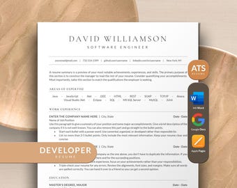 Software Engineer Resume, Software Developer Resume, ATS Friendly Technology Resume Template, Web Developer Resume, Internship Resume