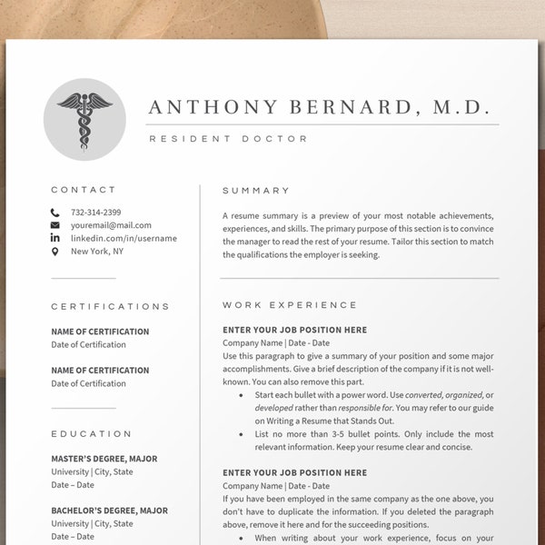 Medical Resume Template Doctor Resume Google Docs, Apple Pages, Word | Medical Assistant Resume, Pharmacist or Student Nurse CV Template