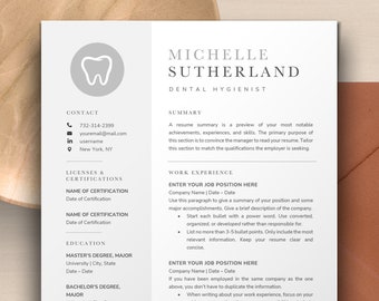 Dental Resume Template for Dental Hygienist, Dentist, Dental Assistant, Dental Nurse | Professional Dentist Resume Template Word Apple Pages