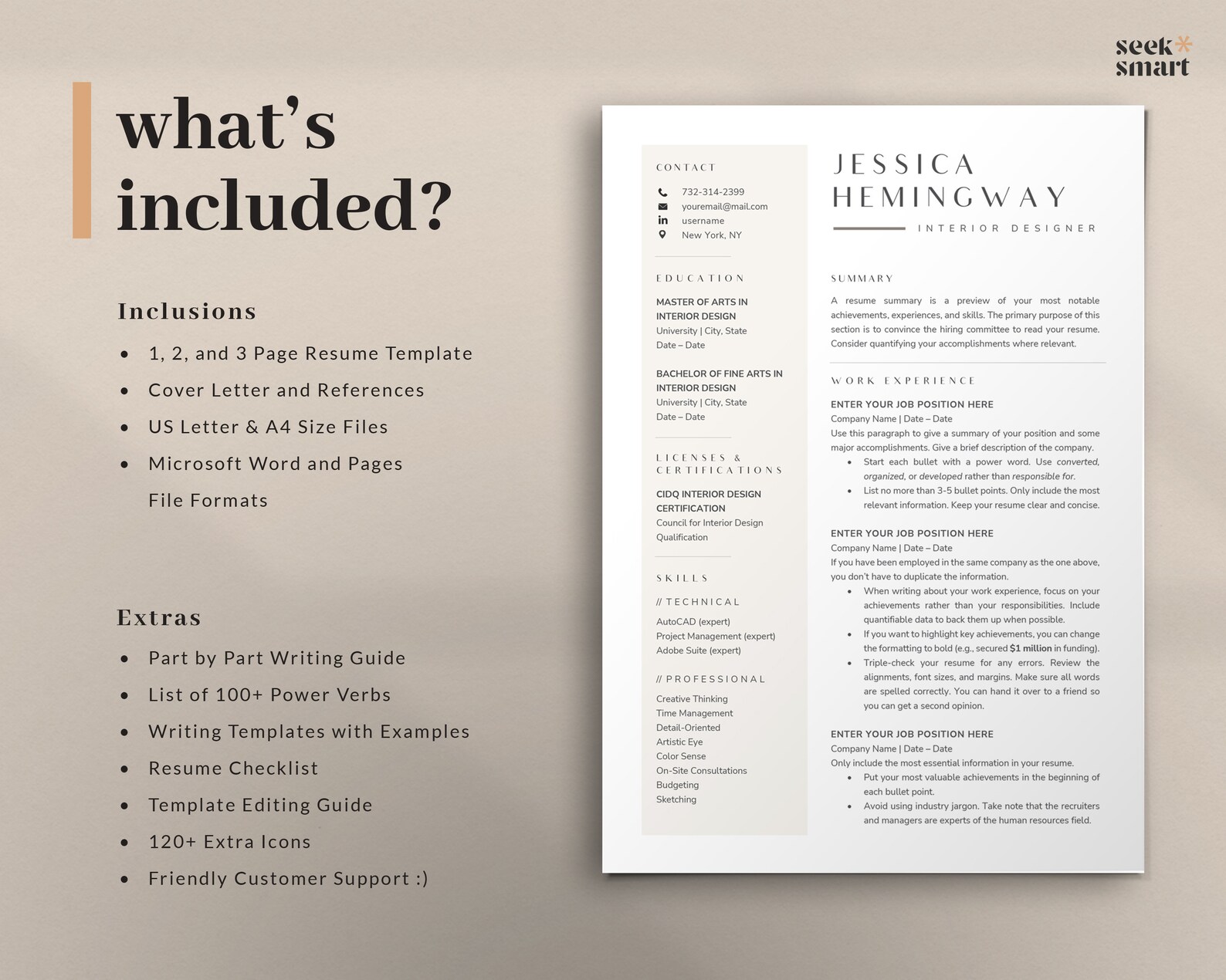 Interior Designer Resume Template Word, Apple Pages Mac Professional