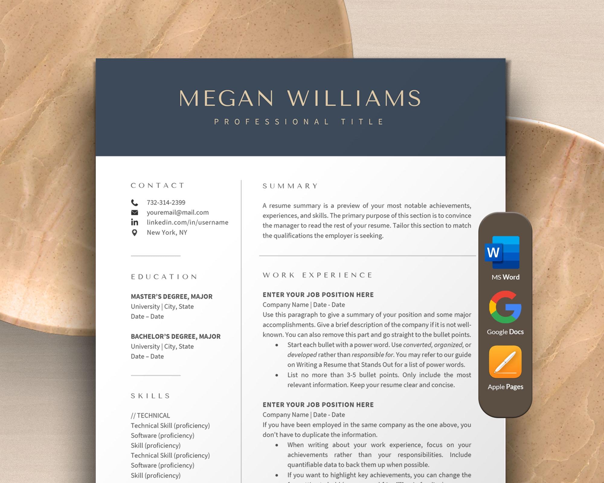 Resume Template Apple Pages & Word 1 Page, 2 Page, and 3 Page | Modern ...
