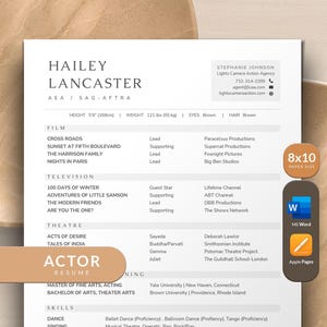 Actor Resume Template with Headshot and Cover Letter 8x10 Size, Theatre Resume Template Actress Resume Template Acting Resume Theater Resume