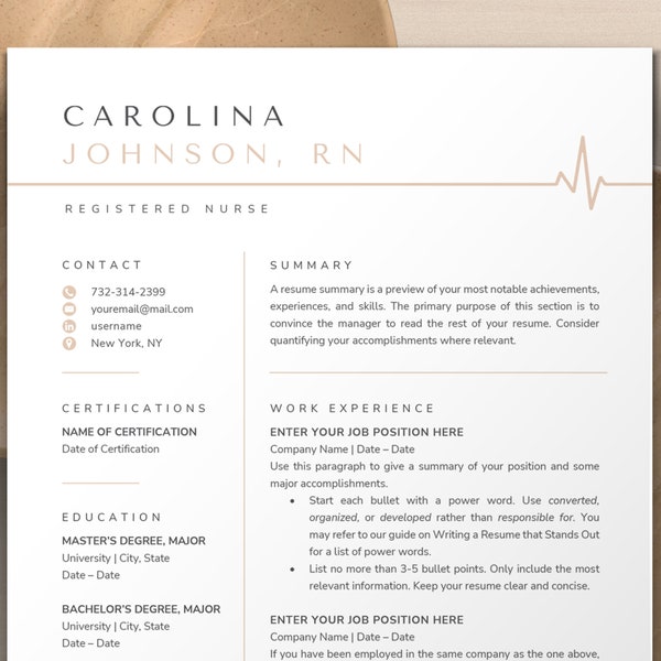 Nurse Resume Template Word, Resume Google Docs, Apple Pages Resume | Nursing Resume, LPN Resume, RN Resume, Medical Resume, CV Template