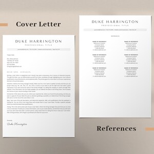 May include: A cover letter template with the title "Cover Letter" and a references template with the title "References". Both templates feature the name "Duke Harrington" and a professional title.