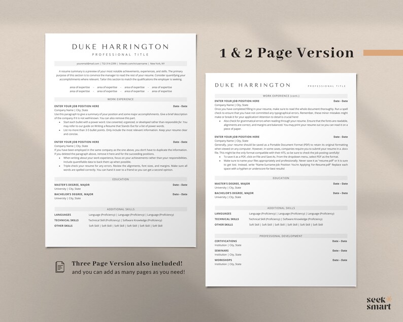 May include: A two-page resume template with a modern, minimalist design. The template features a clean layout with headings for work experience, education, and additional skills. The template is designed to be easily customized with your own information.