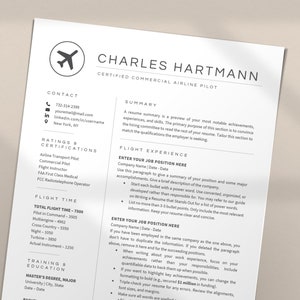 Pilot Resume Template for Aviation, Flight Attendant Crew Pilot Aviation Professional Resume Template Word, Google Docs, Apple Pages image 3