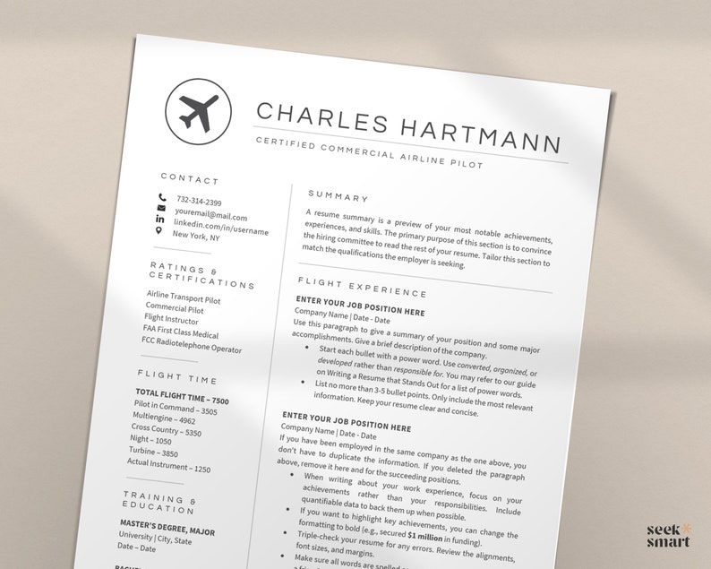 Pilot Resume Template for Aviation, Flight Attendant Crew Pilot Aviation Professional Resume Template Word, Google Docs, Apple Pages image 3