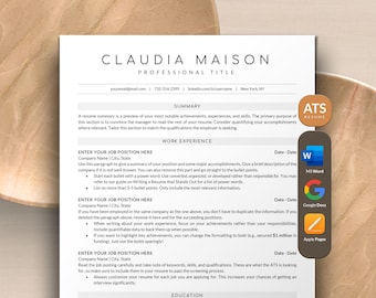 ATS Friendly Resume Template Google Docs, Word and Mac Pages with Professional Resume ATS CV Template and Cover Letter
